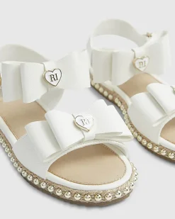 Girls White Double Bow Espadrille Sandals