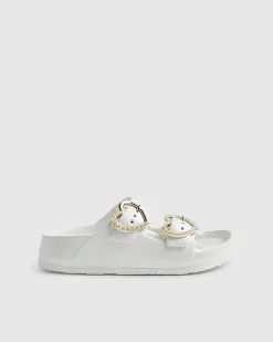 Girls White Double Strap Moulded Sandals