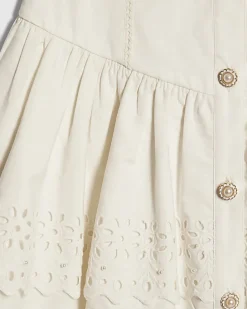 Girls White Dropped Waist Beaded Dress