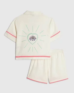 Girls White Embellished Shirt And Skort Set
