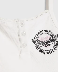 Girls White Embroidered Angel Tank Top Set