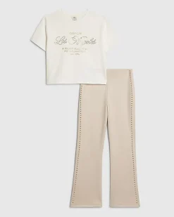 Girls White Flared Faux Suede Trousers Set