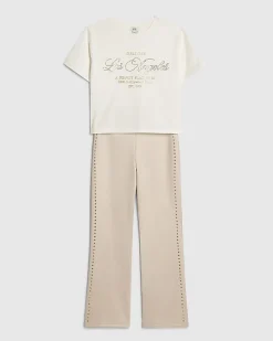 Girls White Flared Faux Suede Trousers Set