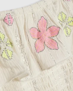 Girls White Floral Cami And Trousers Set