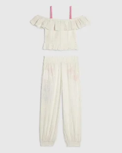 Girls White Floral Cami And Trousers Set