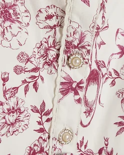 Girls White Floral Printed Dress