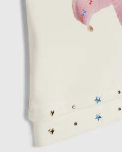 Girls White Flower Stud T-Shirt