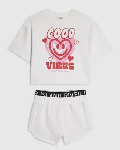 Girls White Good Vibes Smile T-Shirt Set