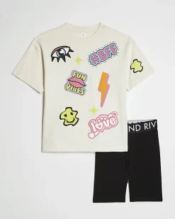 Girls White Graffiti T-Shirt And Shorts Set