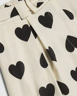 Girls White Heart Print Bow Shorts