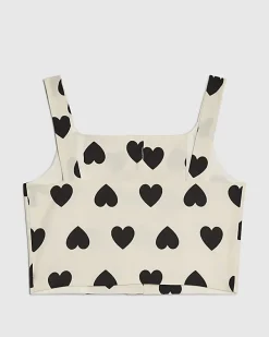 Girls White Heart Print Top
