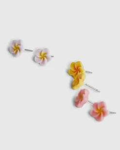 Girls White Hibiscus Pack Of 3 Stud Earrings