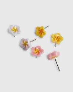Girls White Hibiscus Pack Of 3 Stud Earrings