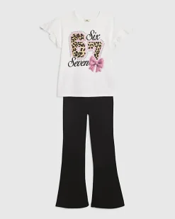 Girls White Leopard 67 T-Shirt Set