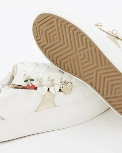 Girls White Leopard Charm Trainers