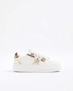 Girls White Leopard Charm Trainers