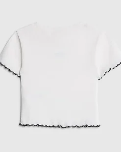 Girls White Lettuce Hem RI Top