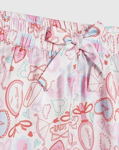 Girls White Love Heart Satin Short Pyjamas