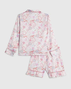 Girls White Love Heart Satin Short Pyjamas