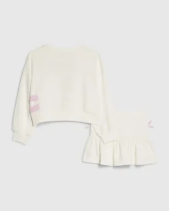 Girls White Paris 96 Sweat Skirt Set