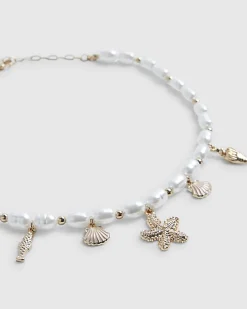 Girls White Pearl Charm Bracelet
