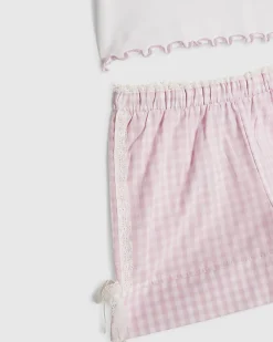 Girls White Puppy Gingham Pyjamas