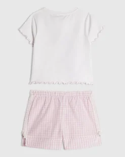 Girls White Puppy Gingham Pyjamas