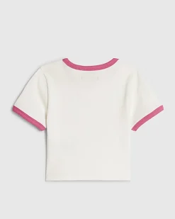 Girls White Rib Floral Heart Cotton T-Shirt