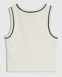Girls White Ribbed Charm Tank Top