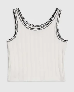 Girls White Ribbed Contrast Tank Top