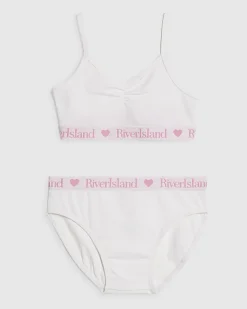 Girls White Ruched Crop Top And Brief Set