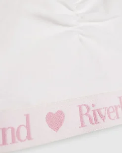 Girls White Ruched Crop Top And Brief Set