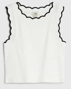 Girls White Scallop Trim Tank Top