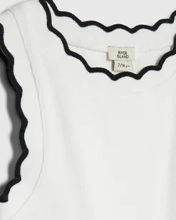 Girls White Scallop Trim Tank Top