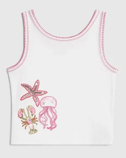 Girls White Sequin Sealife Tank Top