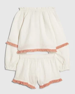 Girls White Shell Shorts Set