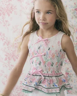 Girls white Smock Cotton Top and Trouser Set
