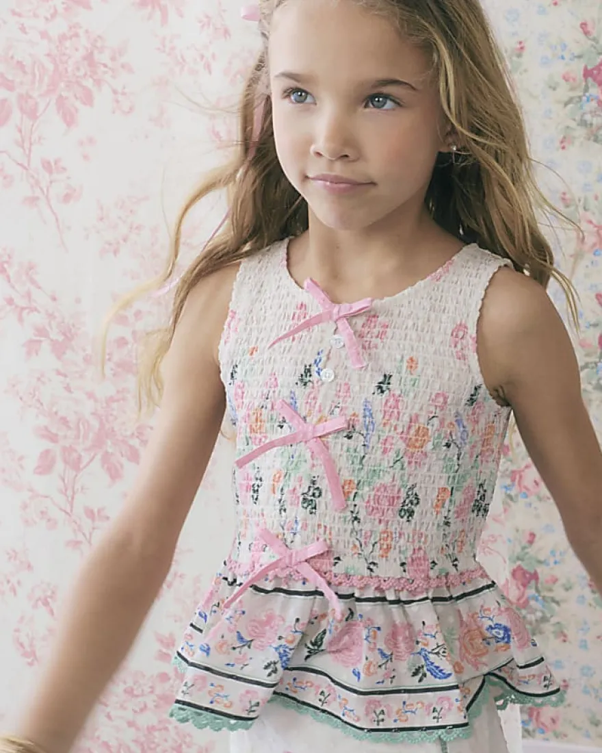 Girls white Smock Cotton Top and Trouser Set