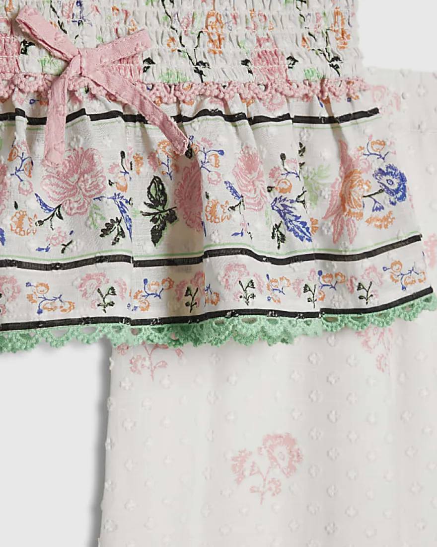 Girls white Smock Cotton Top and Trouser Set