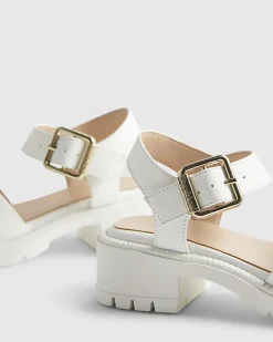Girls White Snake Buckle Sandals