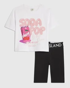 Girls White Soda Pop Cycle Shorts Set