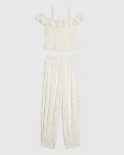 Girls White Spot Print Cami & Trouser Set