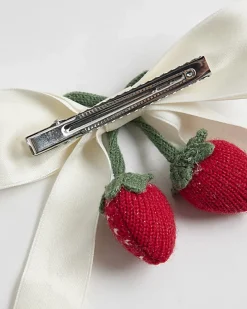 Girls White Strawberry Crochet Bow