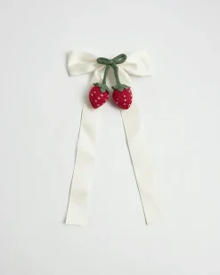 Girls White Strawberry Crochet Bow