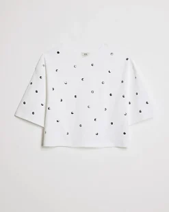 Girls White Studded Boxy Top