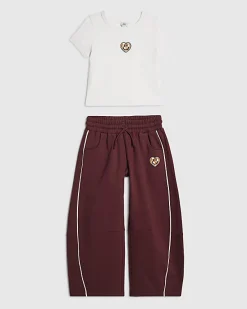 Girls White T-Shirt Heart Smile Joggers Set