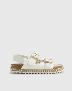Girls White Weave Buckle Footbed Sandals