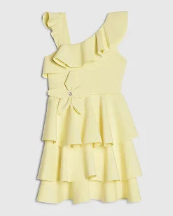 Girls Yellow Asymmetric Tiered Dress