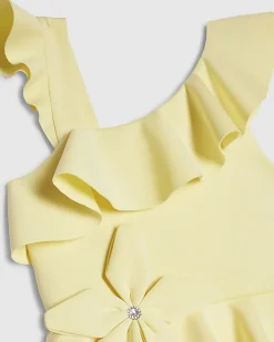 Girls Yellow Asymmetric Tiered Dress