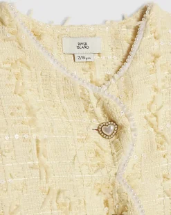Girls Yellow Boucle Jacket And Skirt Set